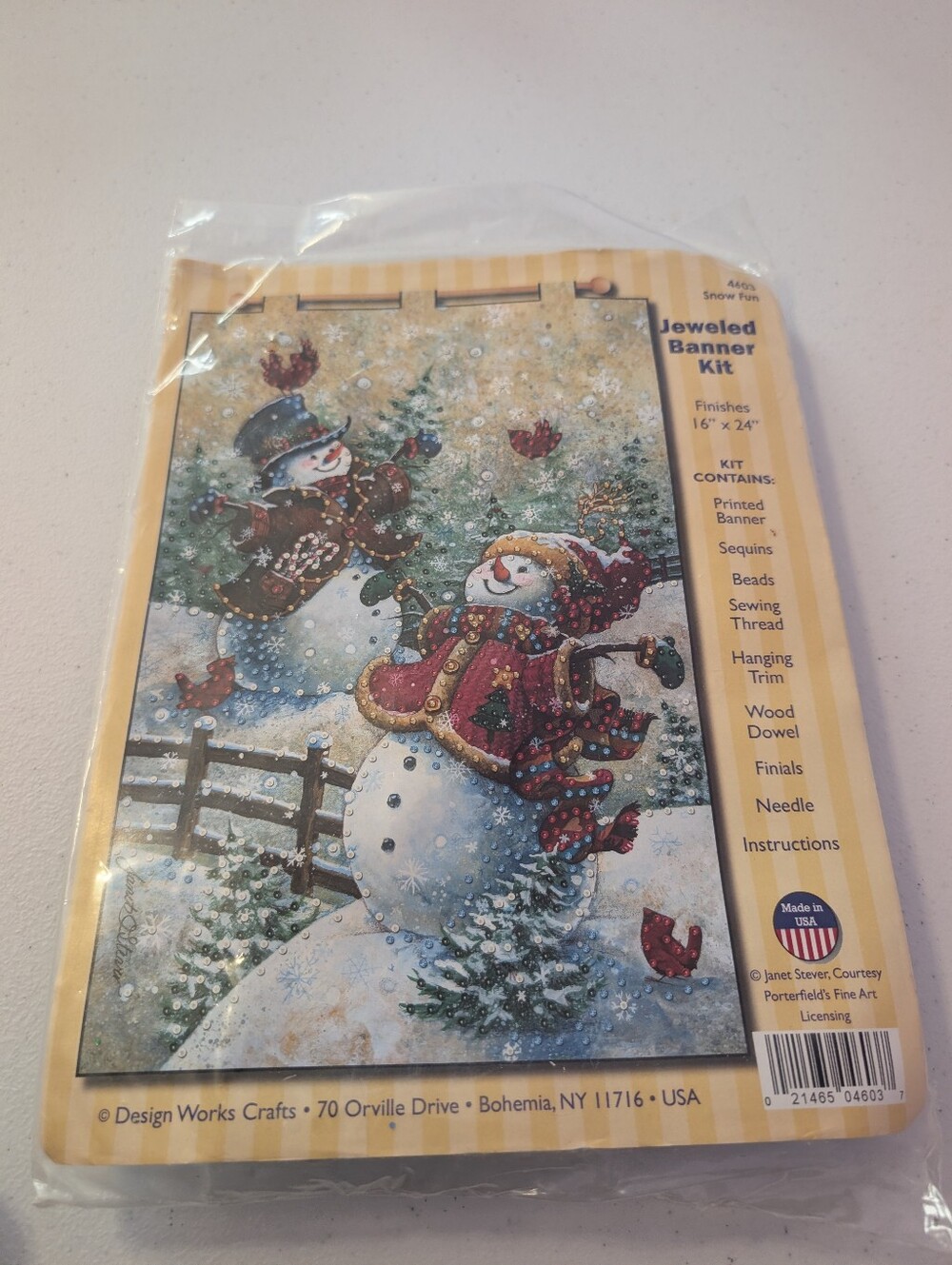 Jeweled Banner Kit “Snow Fun” NIP 16x24” Winter Craft Snowmen Cardinal Christmas